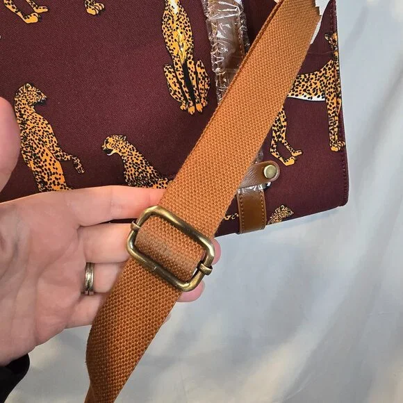 ModCloth Canvas Tote Leopard Purse Shoulder Bag NWT 16x13 - Picture 4 of 12